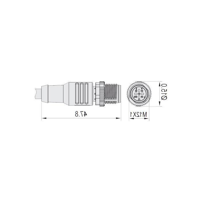 M12 3Pin、公头直型、单端预铸电缆、防焊渣PUR材质、黄色护套、64T051-XXX