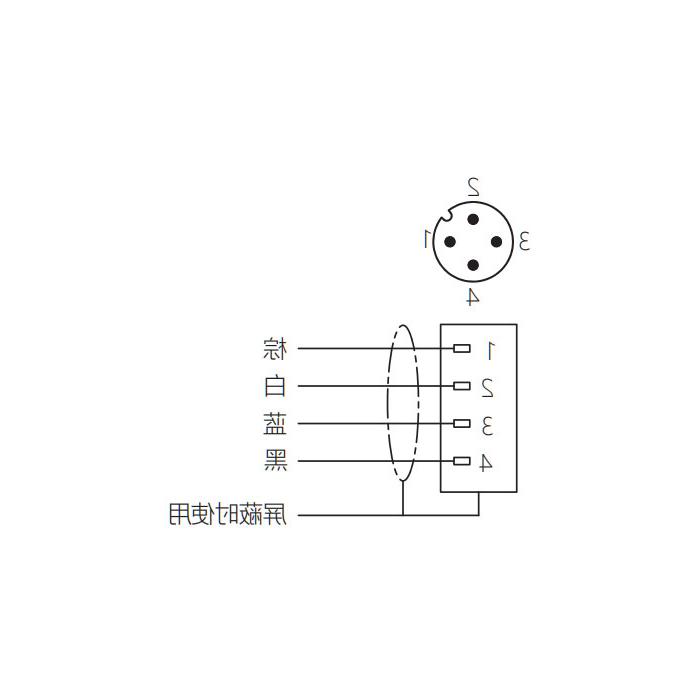 M12 4Pin、公头90°、单端预铸电缆、防焊渣PUR材质、黄色护套、64T521-XXX